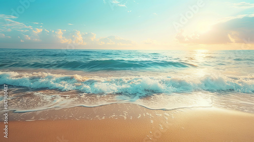 Beautiful seaside landscape with ocean waves at sunset © standret