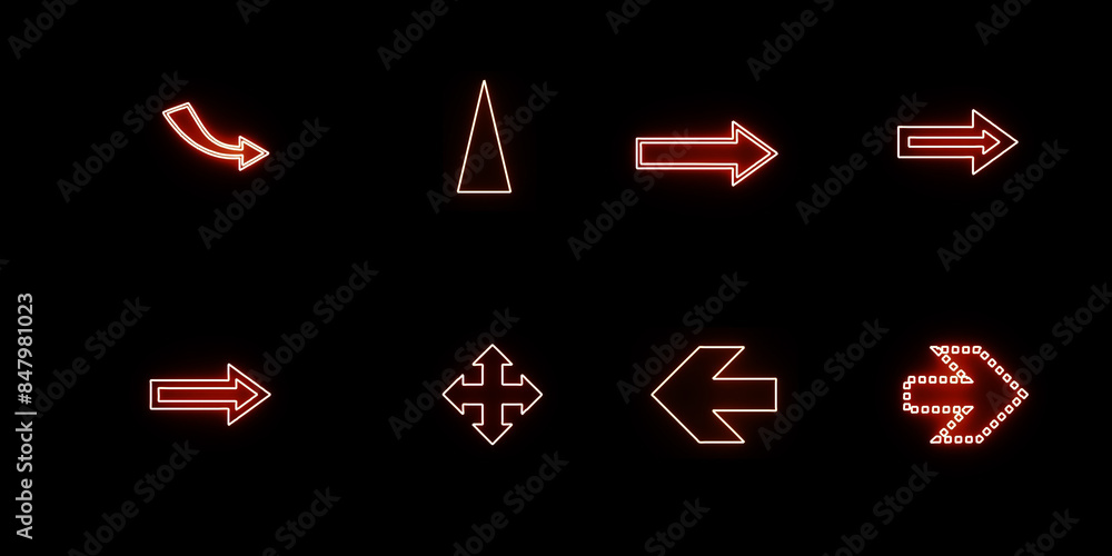 Glowing Neon Pack Of 8 Arrow Stock Image In Black Background Glowing Neon Pack Of 8 Arrow Stock Image In Black Background