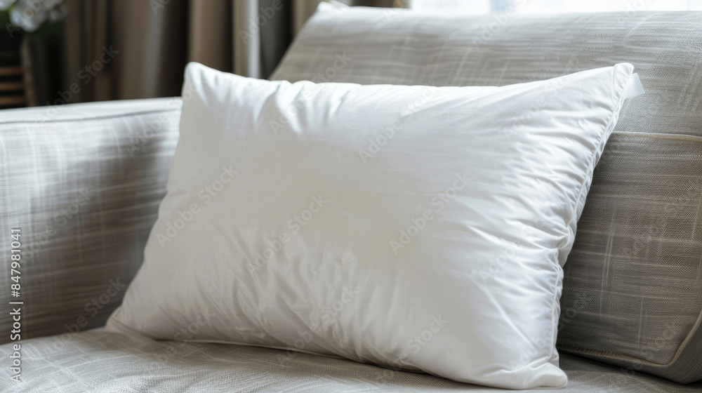 Blank white pillow on a cozy sofa with copy space Blank white pillow on a cozy sofa with copy space