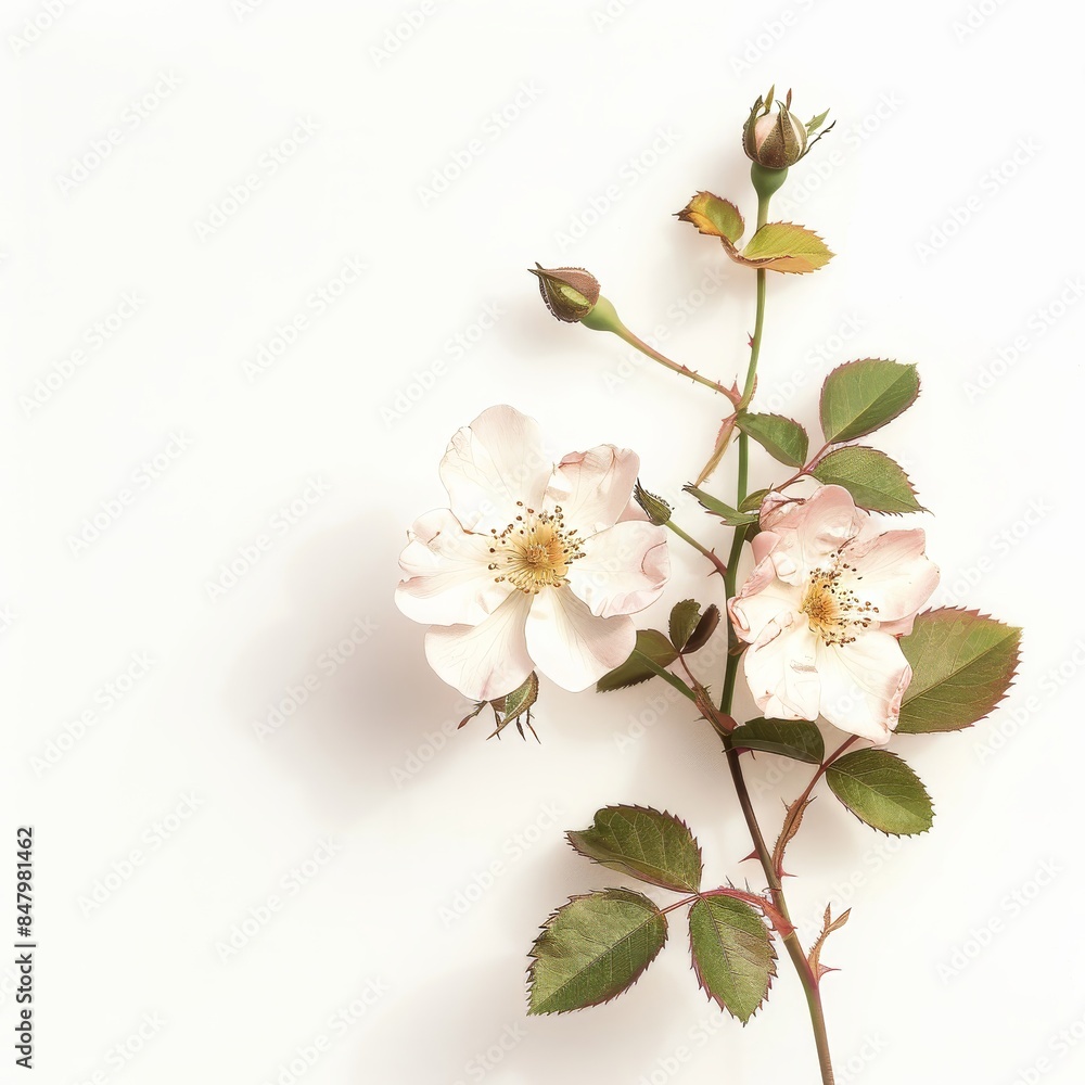 Obraz premium flower Photography, Rosa banksiae copy space on right, Isolated on white Background