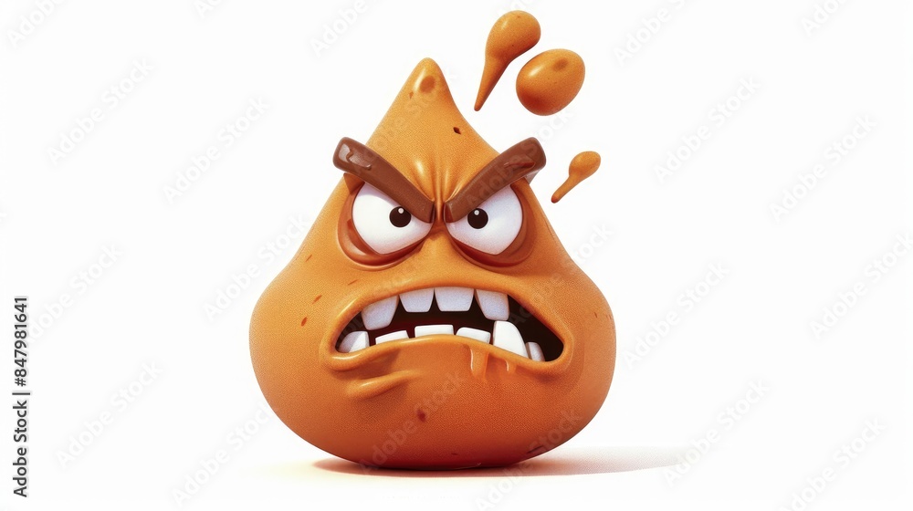 Fototapeta premium A vibrant and playful cartoon illustration featuring an angry poop character set against a clean white backdrop