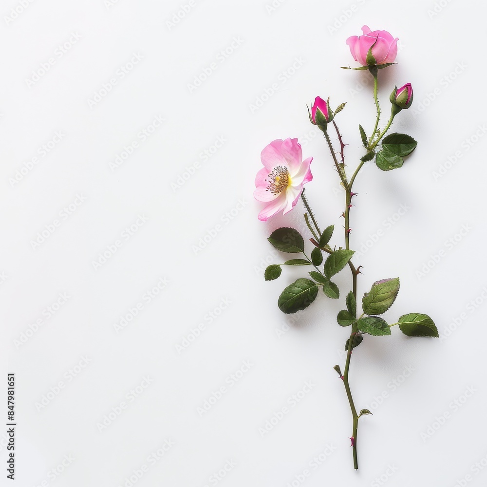 Fototapeta premium flower Photography, Rosa chinensis copy space on right, Isolated on white Background