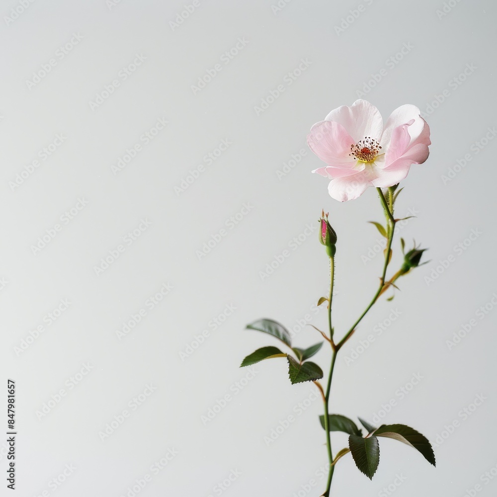 Obraz premium flower Photography, Rosa chinensis copy space on right, Isolated on white Background