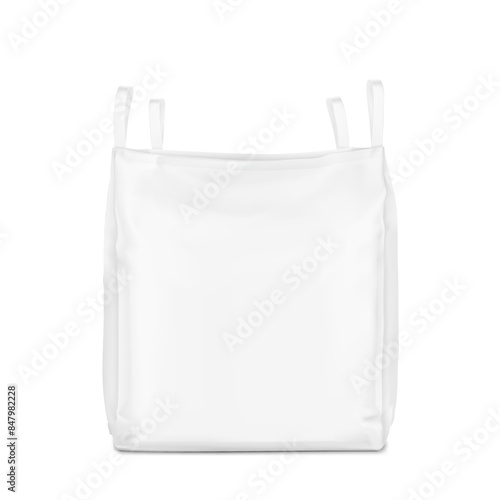 Flexible intermediate bulk container big bag mockup. High realistic. Vector illustration isolated on white background. Ready for use in presentation, promo, advertising and more. EPS10.