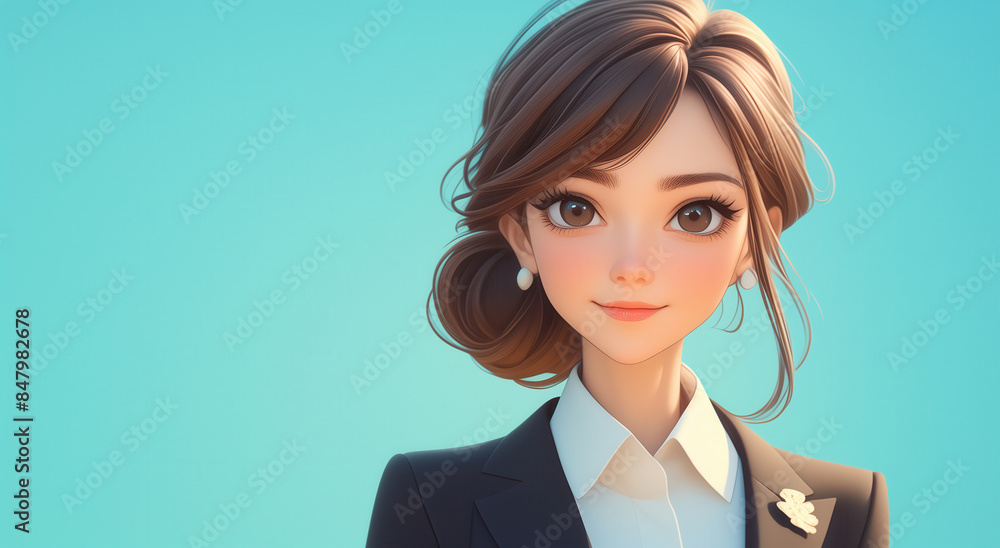Cartoon Woman with a smile on her face is wearing a suit and a white shirt Cartoon Woman with a smile on her face is wearing a suit and a white shirt