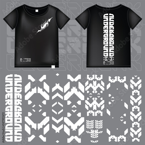 cyberpunk scifi gaming futuristic icon pattern  set collection template for fashion tshirt decoration decal, 2d illustration rendering vector element