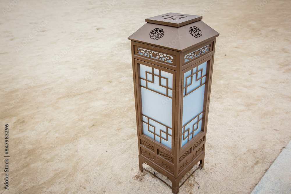 Jongno-gu, Seoul, South Korea. Traditional ground lantern in front of Geungjeongjeong Hall in Gyeongbokgung Palace