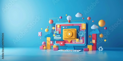 An online learning portal with 3D interactive courses, sleek design, bright and engaging, userfriendly, advanced elearning platform