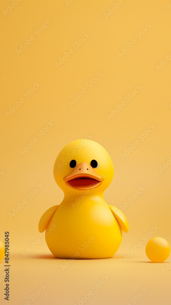 A yellow rubber duckling sits on a yellow background A yellow rubber duckling sits on a yellow background