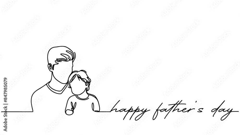 Happy Fathers day vector background, web banner, poster. Dad with sun. One continuous line drawing with lettering Fathers day Happy Fathers day vector background, web banner, poster. Dad with sun. One continuous line drawing with lettering Fathers day