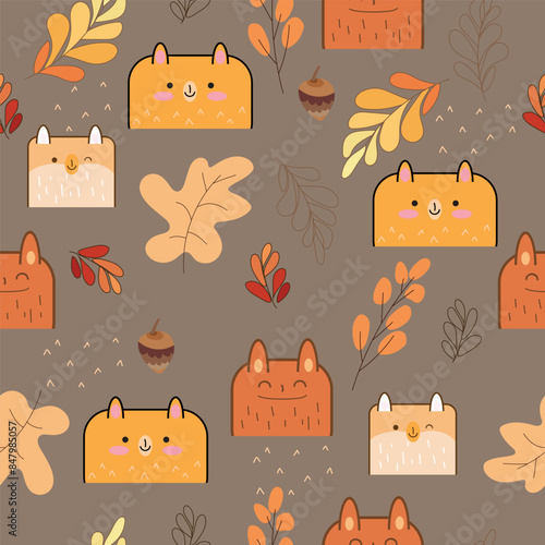 Cute Kawaii and Leaf Seamless Pattern Design pattern for print textile fabric wrapping paper wallpaper