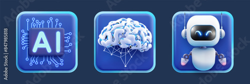 AI Technology Icons Set - Vector Illustration of Artificial Intelligence, Neural Networks, and Robotics for Digital and Tech Projects