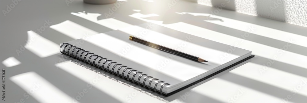 Minimalistic Notebook with Pencil on Desk Minimalistic Notebook with Pencil on Desk
