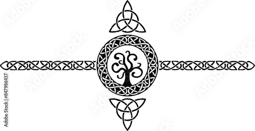 Celtic Pattern Circle Header with Tribal Tree and Triquetra