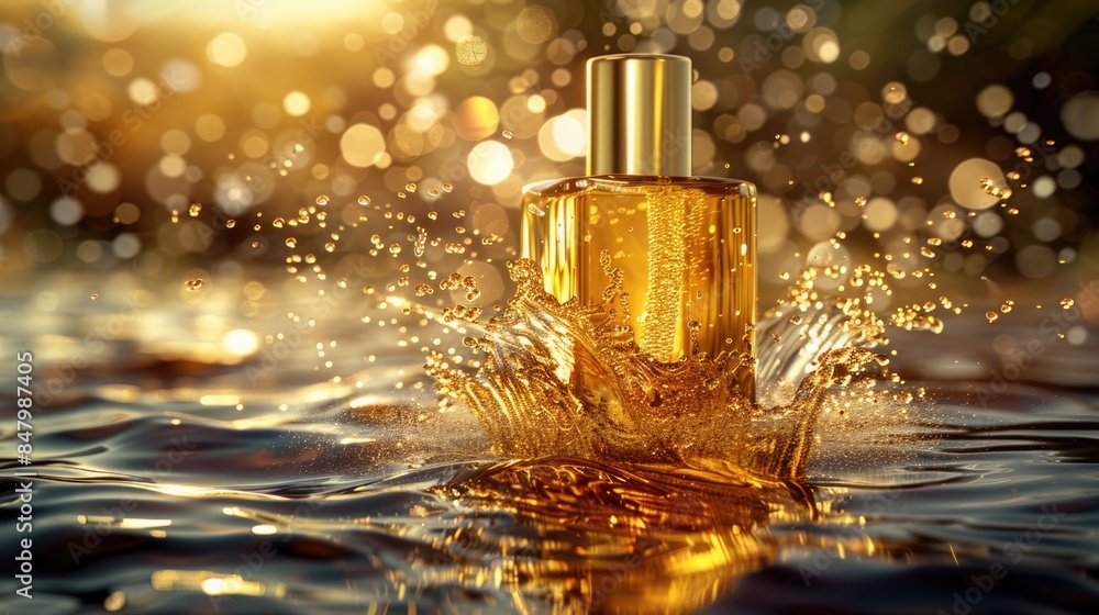Perfume Bottle with Golden Water Splash Perfume Bottle with Golden Water Splash