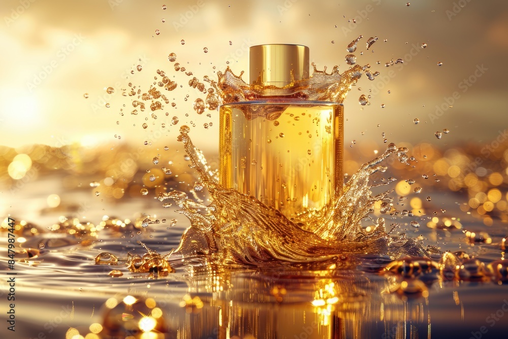 Perfume Bottle with Golden Water Splash Perfume Bottle with Golden Water Splash