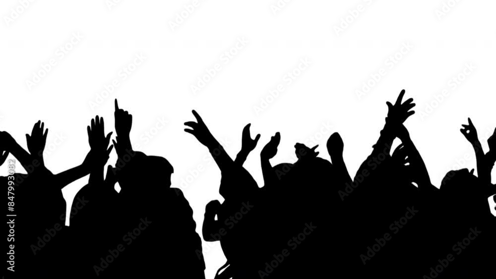 Crowd silhouette of people at a club concert or sports event. Black and White for compositing and presentation. Alpha matte isolated. Crowd silhouette of people at a club concert or sports event. Black and White for compositing and presentation. Alpha matte isolated.