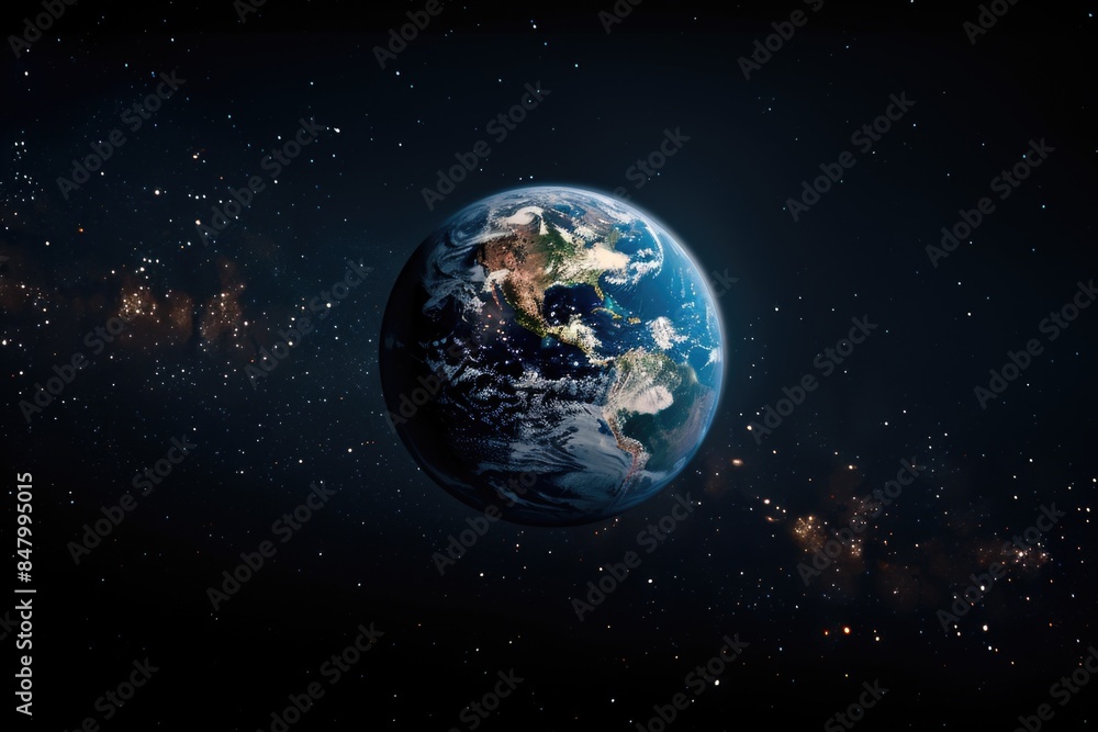 Earth in Outer Space with Stars and Nebula Earth in Outer Space with Stars and Nebula