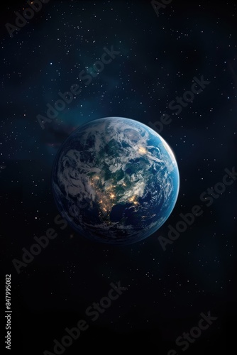 Planet Earth in the Cosmos at Night