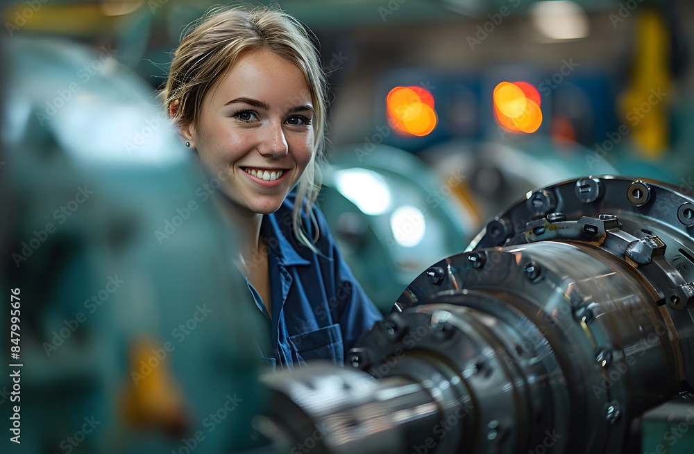 The Marine Engineer is in blue overall and working in the ship's engine room. Work at sea. The Marine Engineer is in blue overall and working in the ship's engine room. Work at sea.