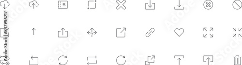 System User Interface Vector Icon Set. High Quality Minimal Lined Icons for All Purposes. UI collection with cross loop heart delete arrow stop cloud insert link share upload technology icons IoT
