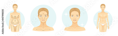 Plastic Surgery as Restoration and Reconstruction of Human Body Part in Circle Vector Set