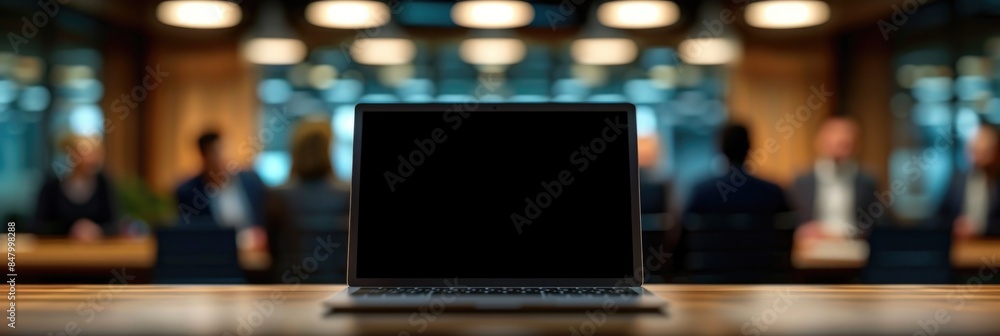 Laptop on Desk in Business Meeting Room Laptop on Desk in Business Meeting Room
