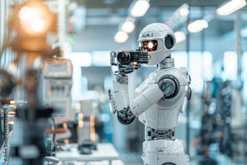 AI robots working together in an advanced laboratory, showcasing the integration of artificial intelligence in scientific research and modern technology.