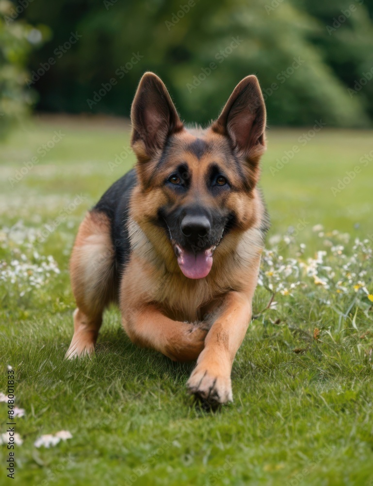German shepherd playing in the garden German shepherd playing in the garden