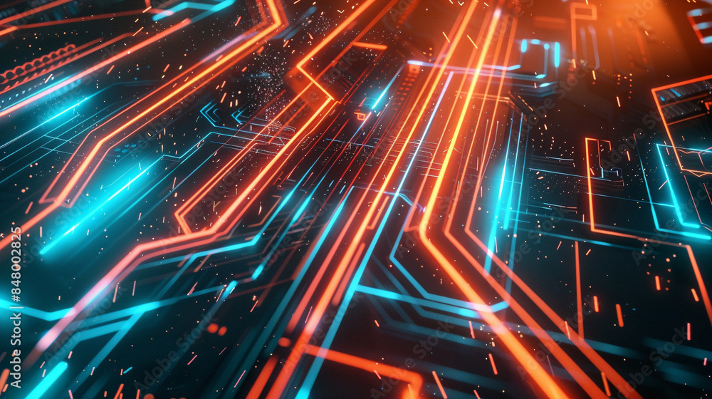 Orange and Cyan glowing abstract geometric lines. PowerPoint and Business background. Orange and Cyan glowing abstract geometric lines. PowerPoint and Business background.