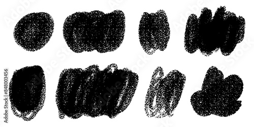  Crayon Texture Set. Black Chalk Stain Brush Sketches and Patterns