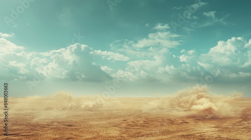 Illusive Mirage: Realistic Desert Landscape with Deceptive Water Illusion in Harsh Heat Waves photo