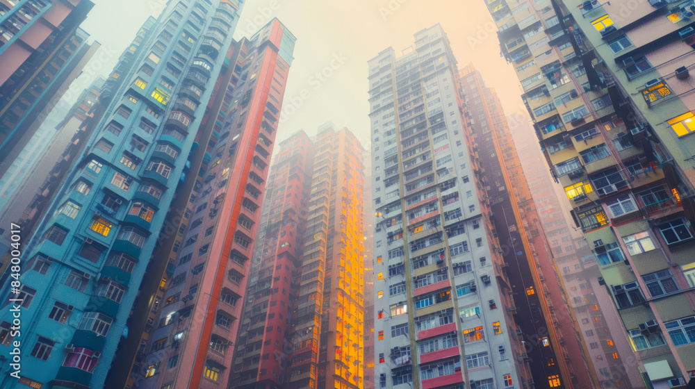 Colorful skyscrapers in Hong Kong during a foggy evening Colorful skyscrapers in Hong Kong during a foggy evening