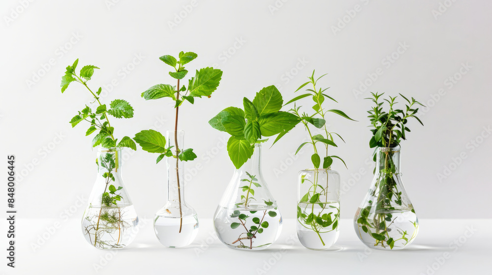Green plants in flasks isolated on a white background Green plants in flasks isolated on a white background