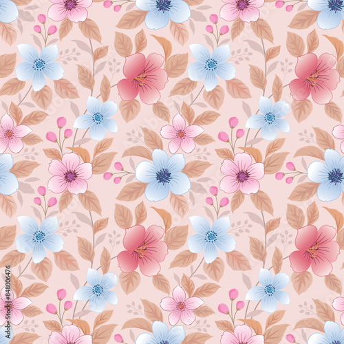 Colorful blooming abstract flowers seamless pattern for fabric textile fashion print gift wrapping paper background.