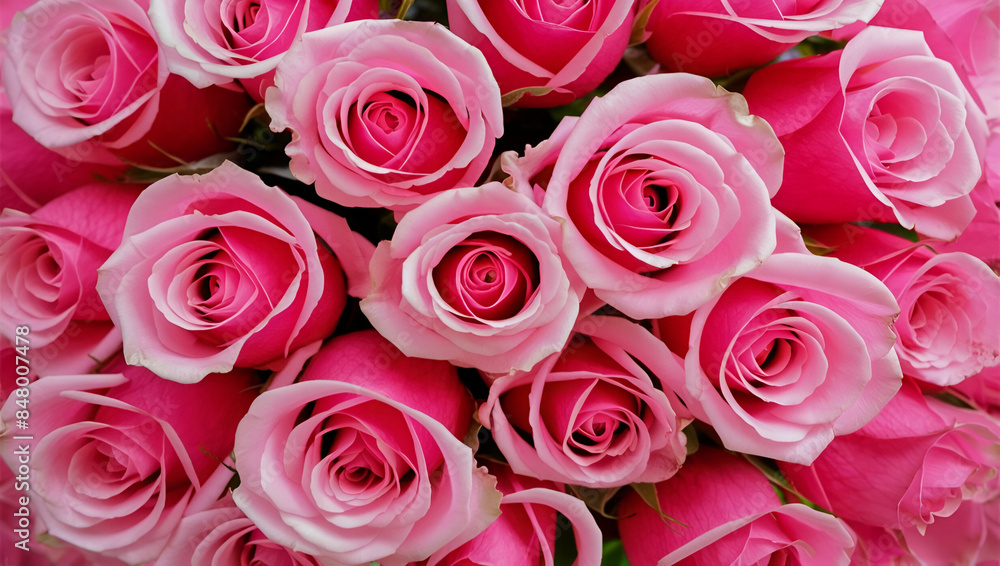 Closeup a bouquet of pink roses flower texture background for a Valentine's Day celebration or a summer wedding. Pattern of pink rose petals. Pink roses background for love and romance.