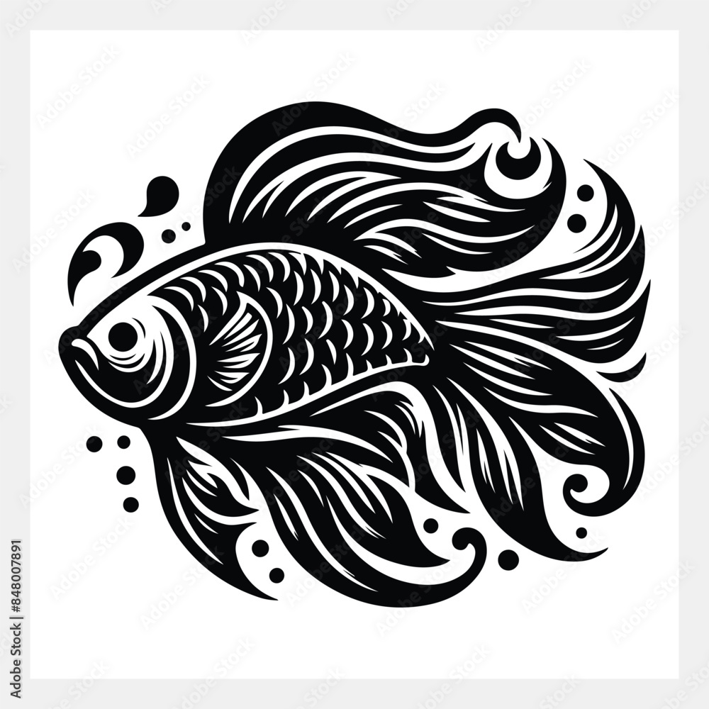 A black and white drawing of a fish A black and white drawing of a fish