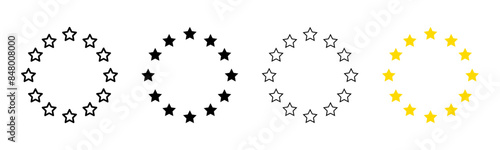 Star circle icon set. European union symbol. Stars arranged in circular shape. Business community vector illustration.