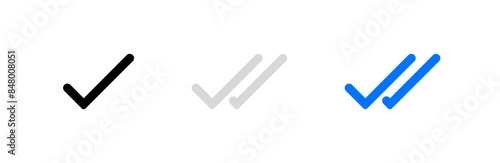 Message check mark icon set. Double checked symbol. Send message checkmark sign. Accepted vector illustration.