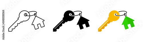 House key icon. Real estate symbol. Rent symbol. Mortgage sign. Residential property illustration. Home key pictogram. Realtor service logo. Apartment colored icon set.