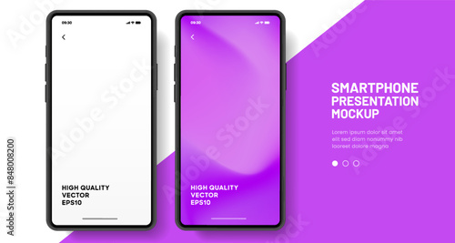 Realistic smartphone mockup. Mobile phone vector with isolated on white background. Device front view. 3D mobile phone with shadow. Realistic, high quality smart phone mockup for ui ux presentation.