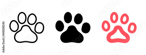 Paw icon. Pet footprint symbol. Vet logo. Veterinarian service sign. Animal pictogram. Cat and dog track. Puppy icon.