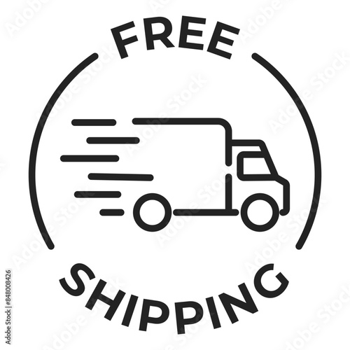 Free shipping badge. Free delivery label. Shipping service stamp. Quick delivery vector illustration.