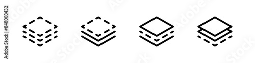 Transparent layer icon set. Stack of paper vector illustration collection. Dotted layer buttons interface elements.
