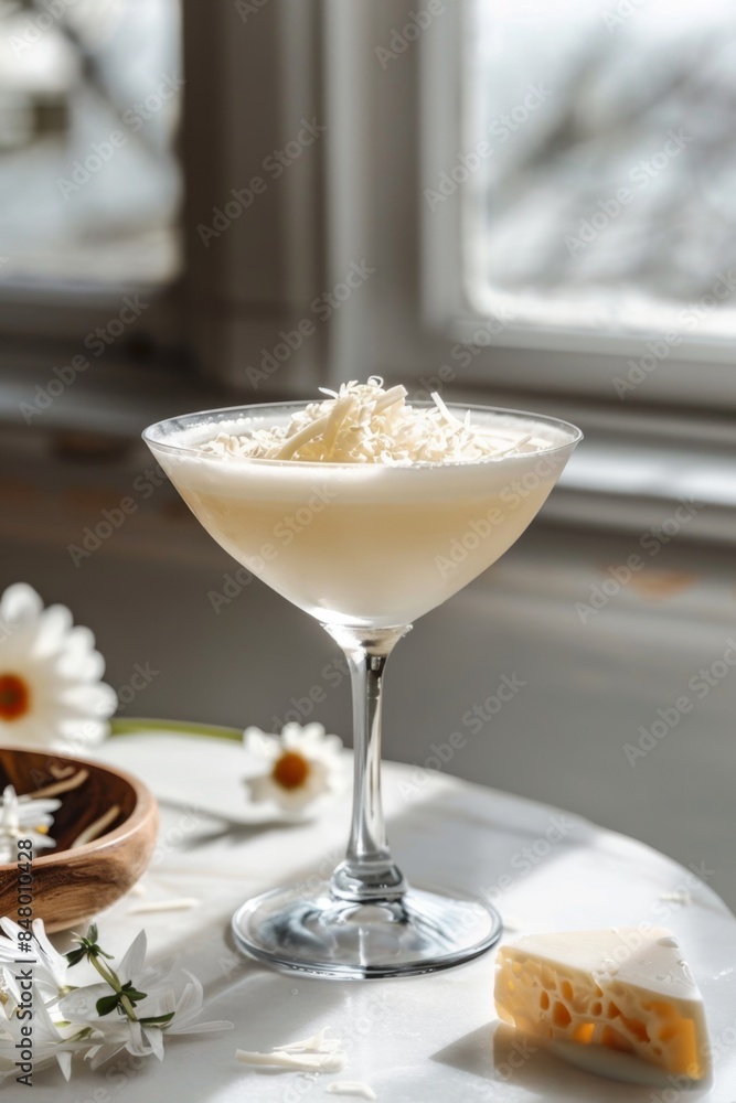 Classic martini cocktail in a glass on a marble countertop in a home bar. Classic martini cocktail in a glass on a marble countertop in a home bar.