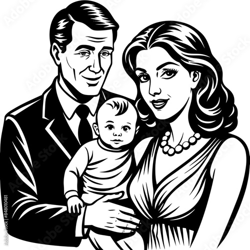 a beautiful woman with her husband and baby vector illustration