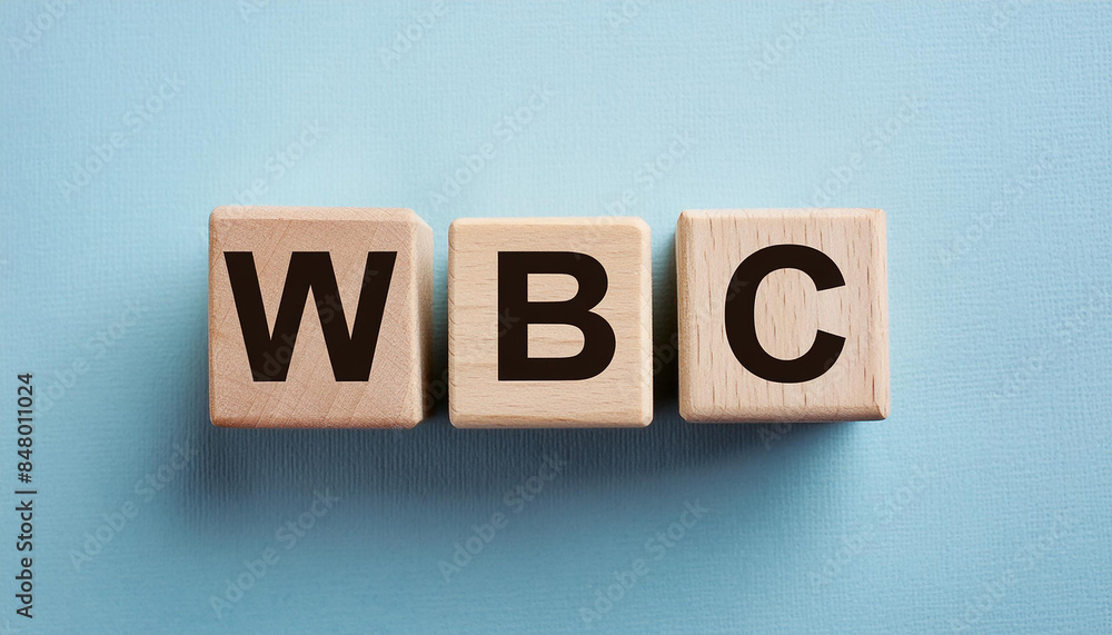 Wood cubes with abbreviation text WBC. White Blood Cells; World Boxing Council. Top view. Wood cubes with abbreviation text WBC. White Blood Cells; World Boxing Council. Top view.