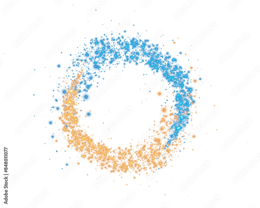 Fototapeta premium Golden and blue dust, sparks and stars shine with special light. Trace of speed lines. Christmas light effect. Sparkling magic dust particles. PNG.