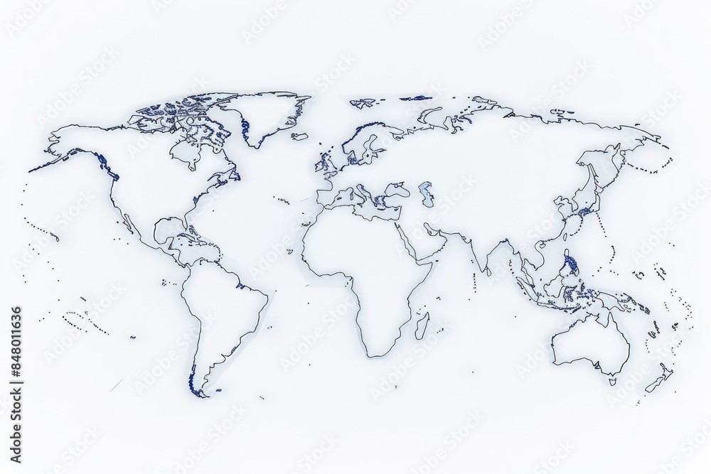 Outline World Map on White Background Outline World Map on White Background