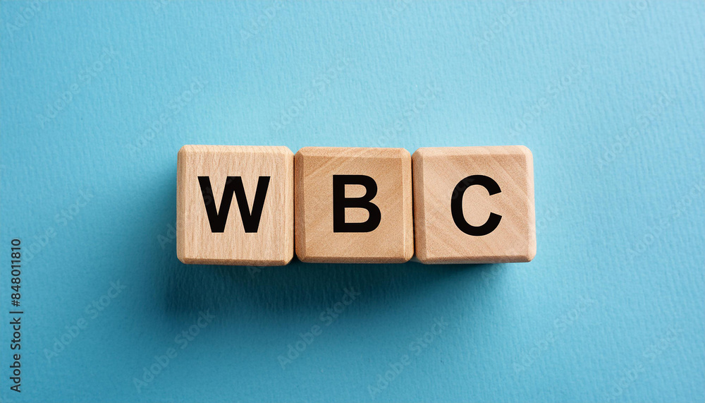 Wood cubes with abbreviation text WBC. White Blood Cells; World Boxing Council. Top view. Wood cubes with abbreviation text WBC. White Blood Cells; World Boxing Council. Top view.